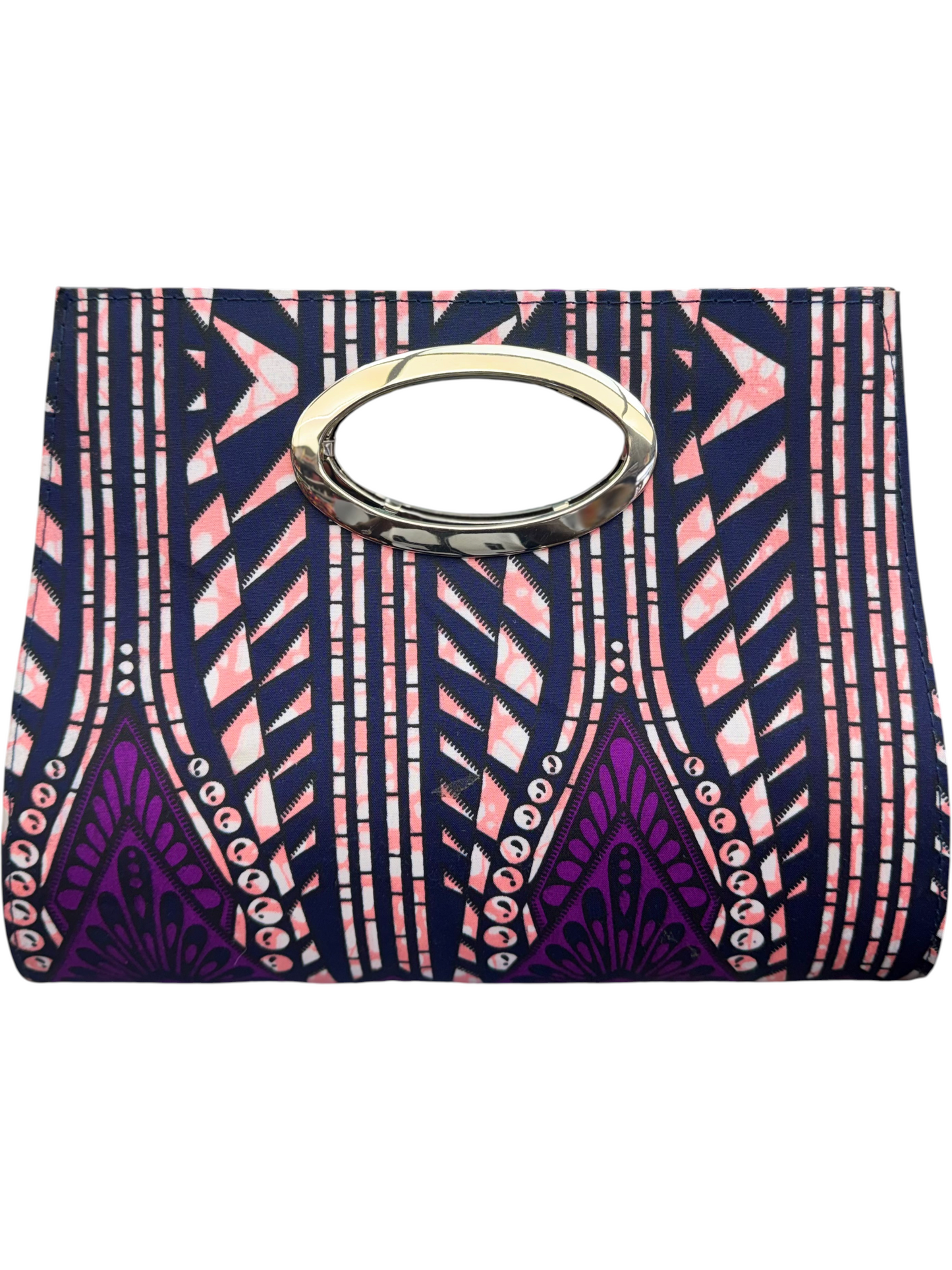 African Wax Print Oval Handle Clutch
