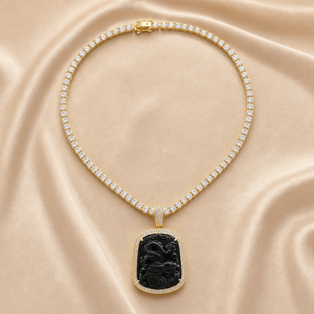 Black Jade Dragon Pendant Chain