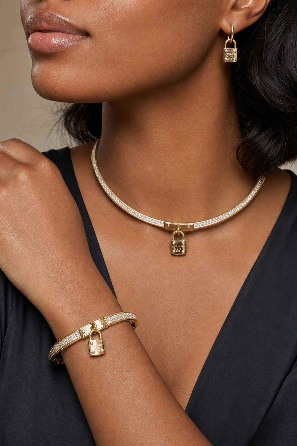 Gold Pave Lock Bangle