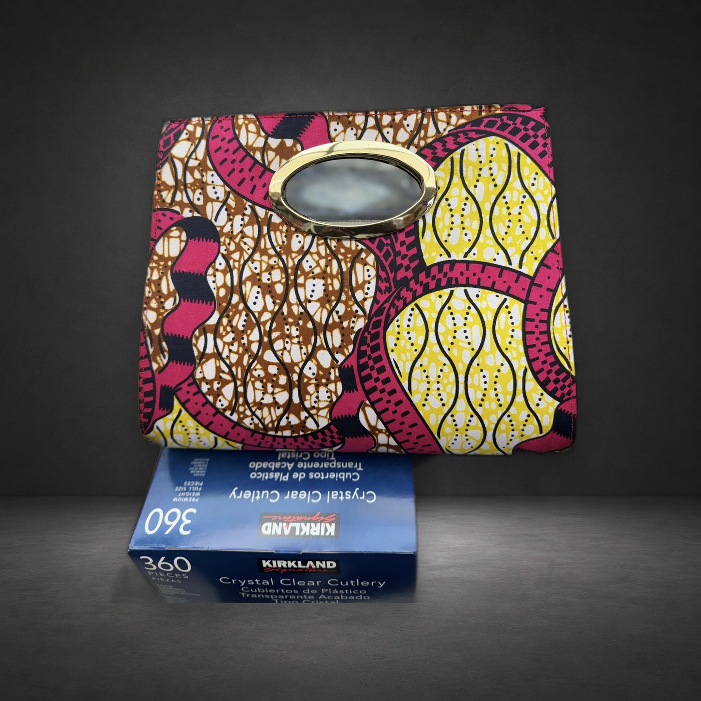 African Wax Print Oval Handle Clutch