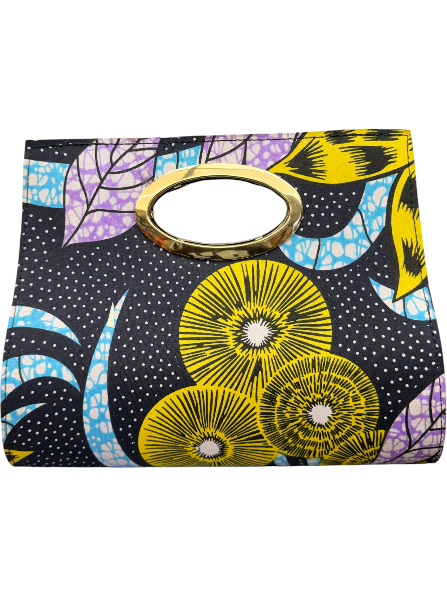 African Wax Print Oval Handle Clutch