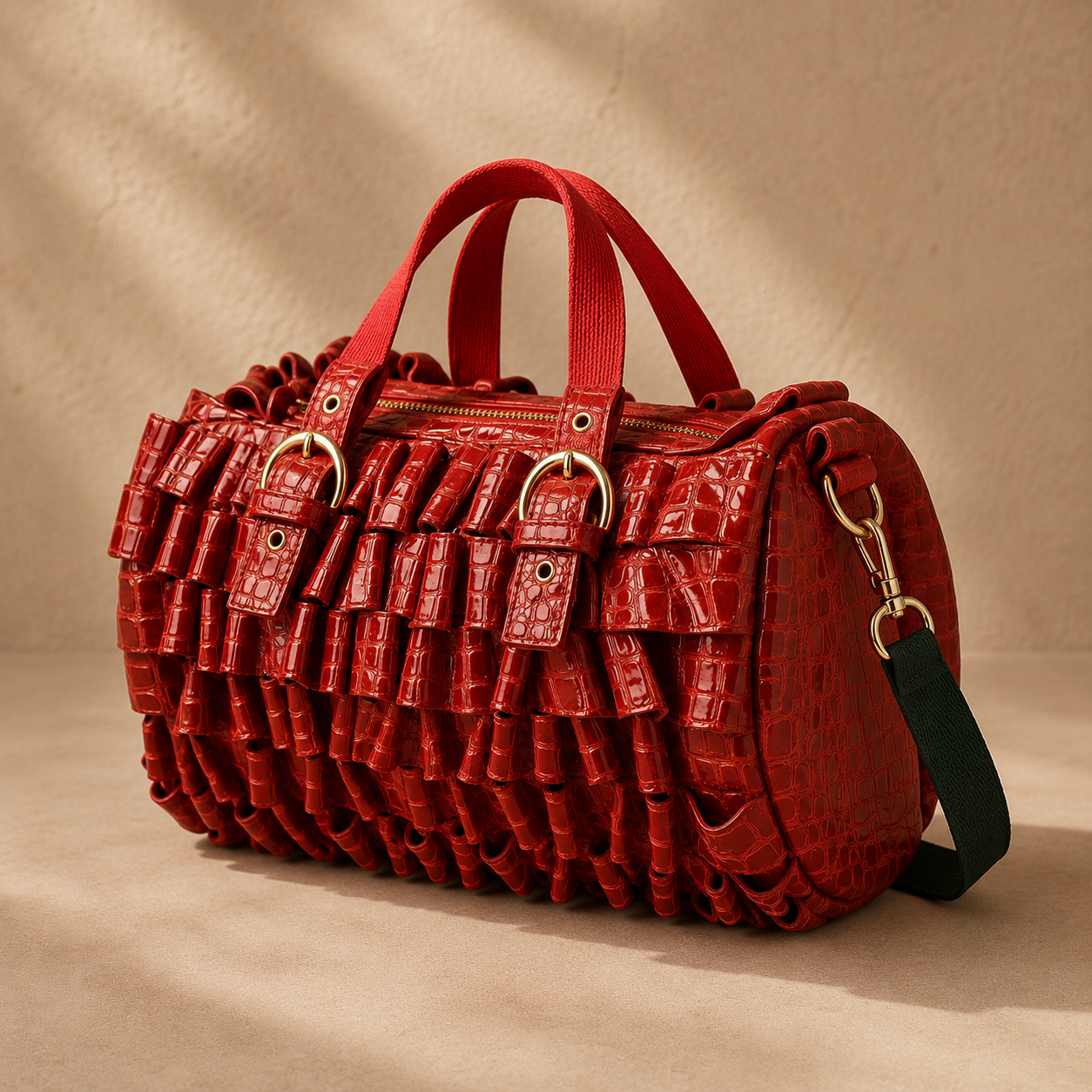 Croc Ruffle Satchel