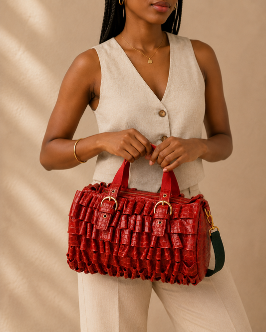 Croc Ruffle Satchel