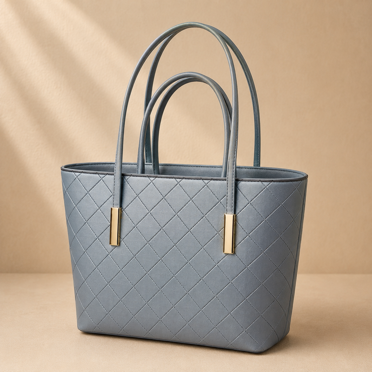 Diamond Quilted Gold Bar Tote