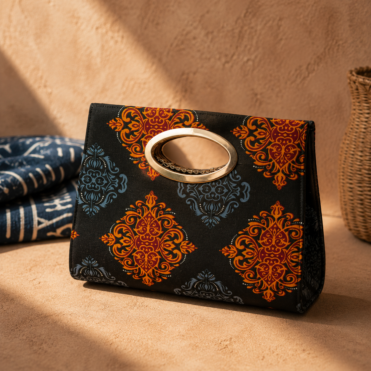 African Wax Print Oval Handle Clutch