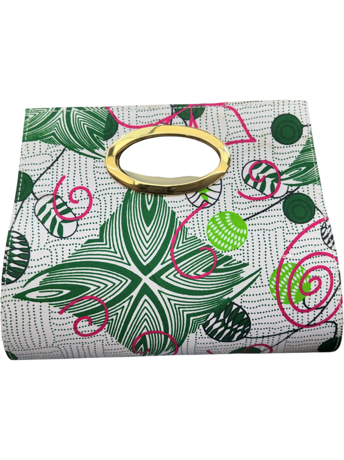 African Wax Print Oval Handle Clutch
