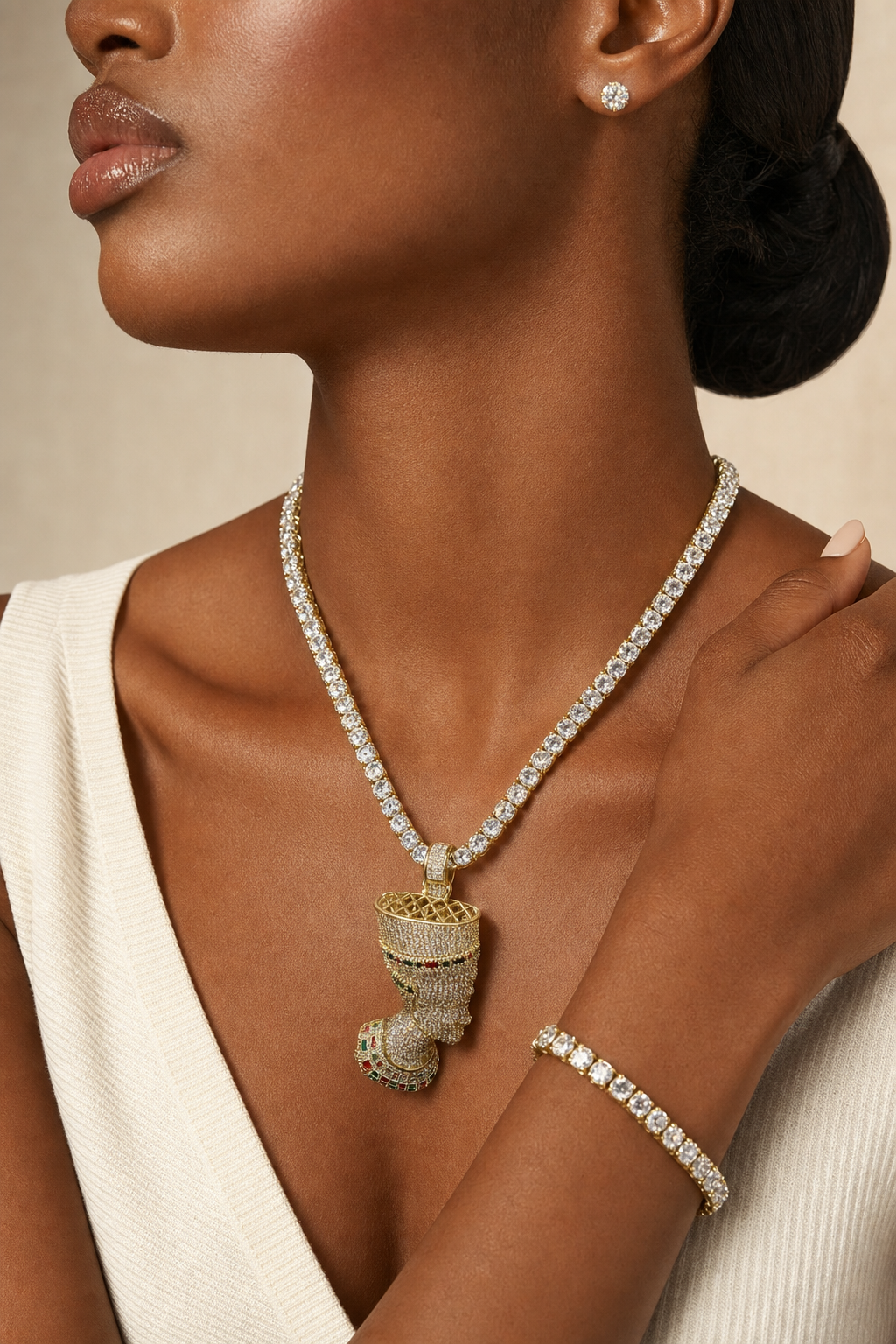 Gold Tennis Chain with Pendant