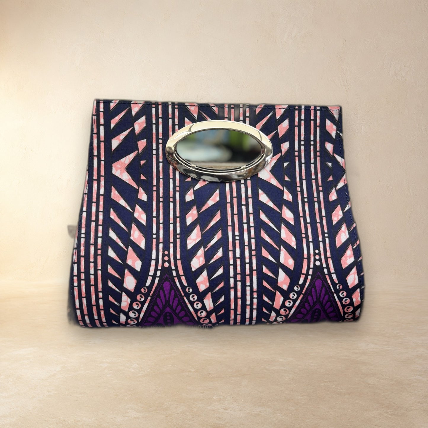 African Wax Print Oval Handle Clutch
