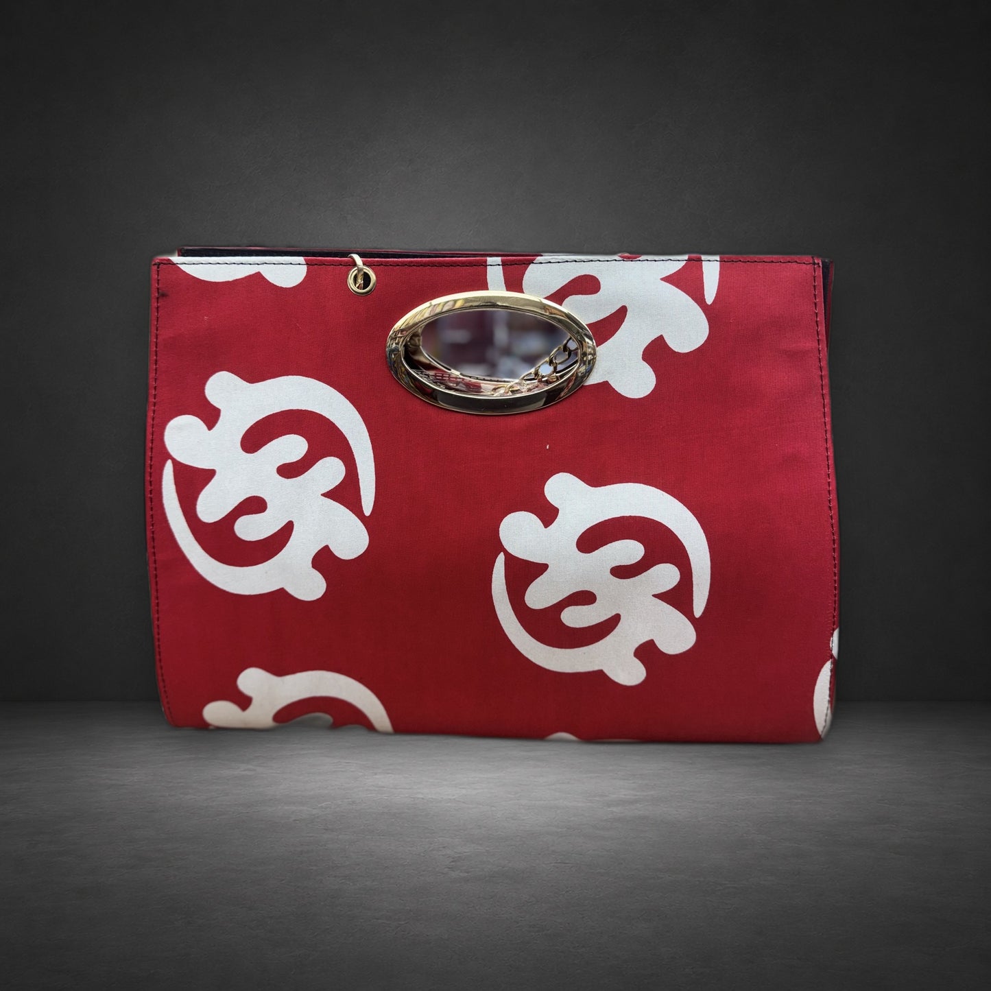 African Wax Print Oval Handle Clutch