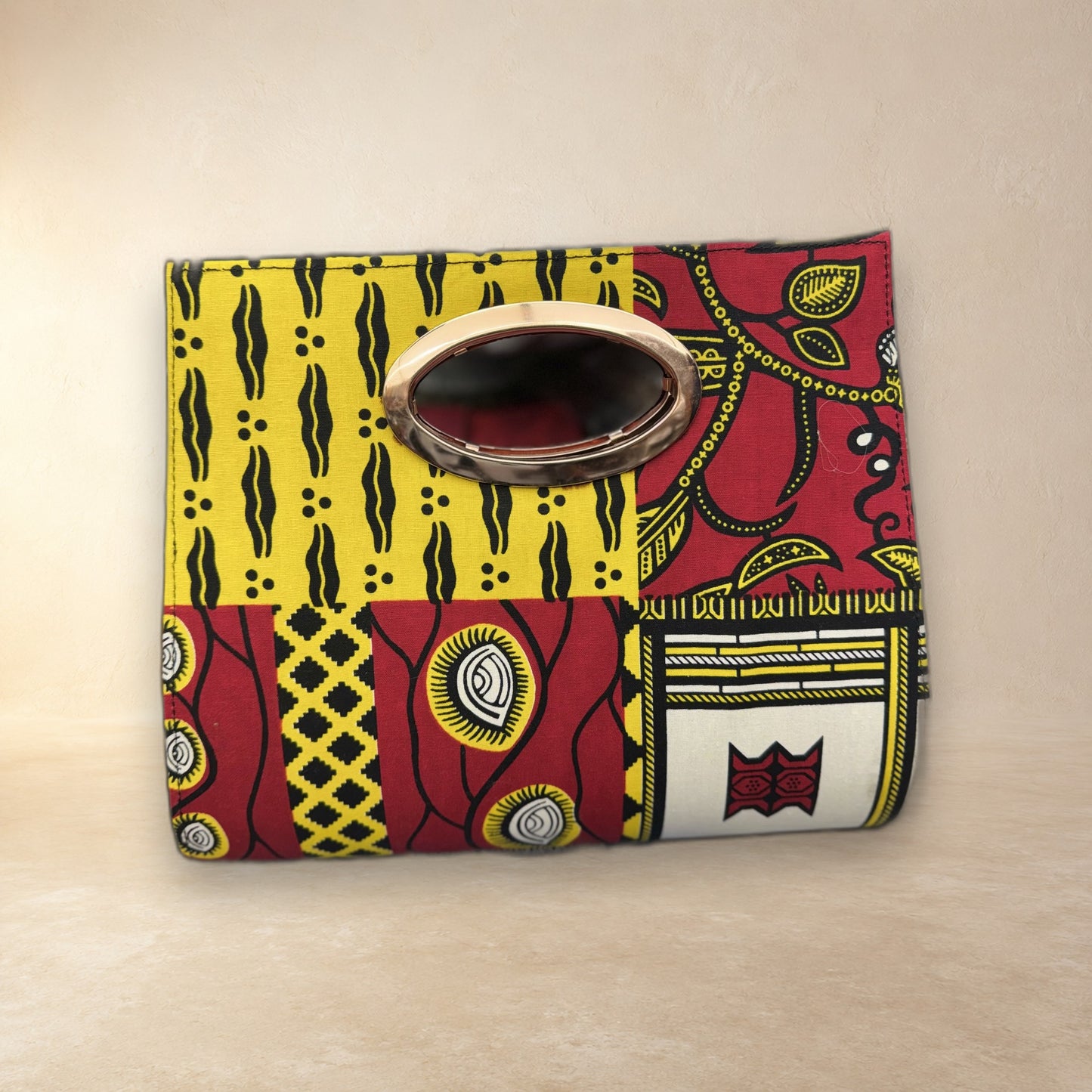 African Wax Print Oval Handle Clutch
