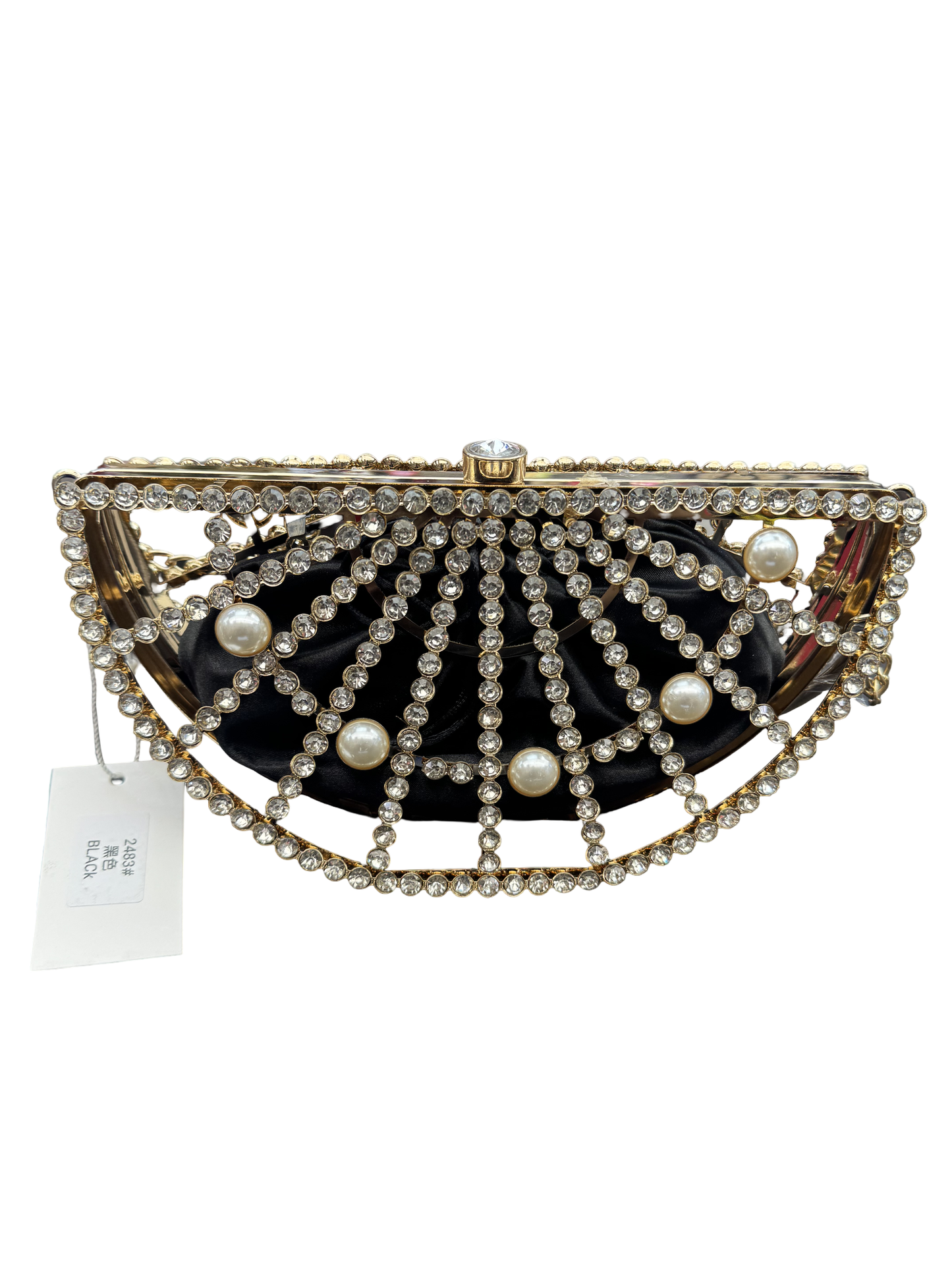 Celeste — Crystal & Pearl Half-Moon Clutch
