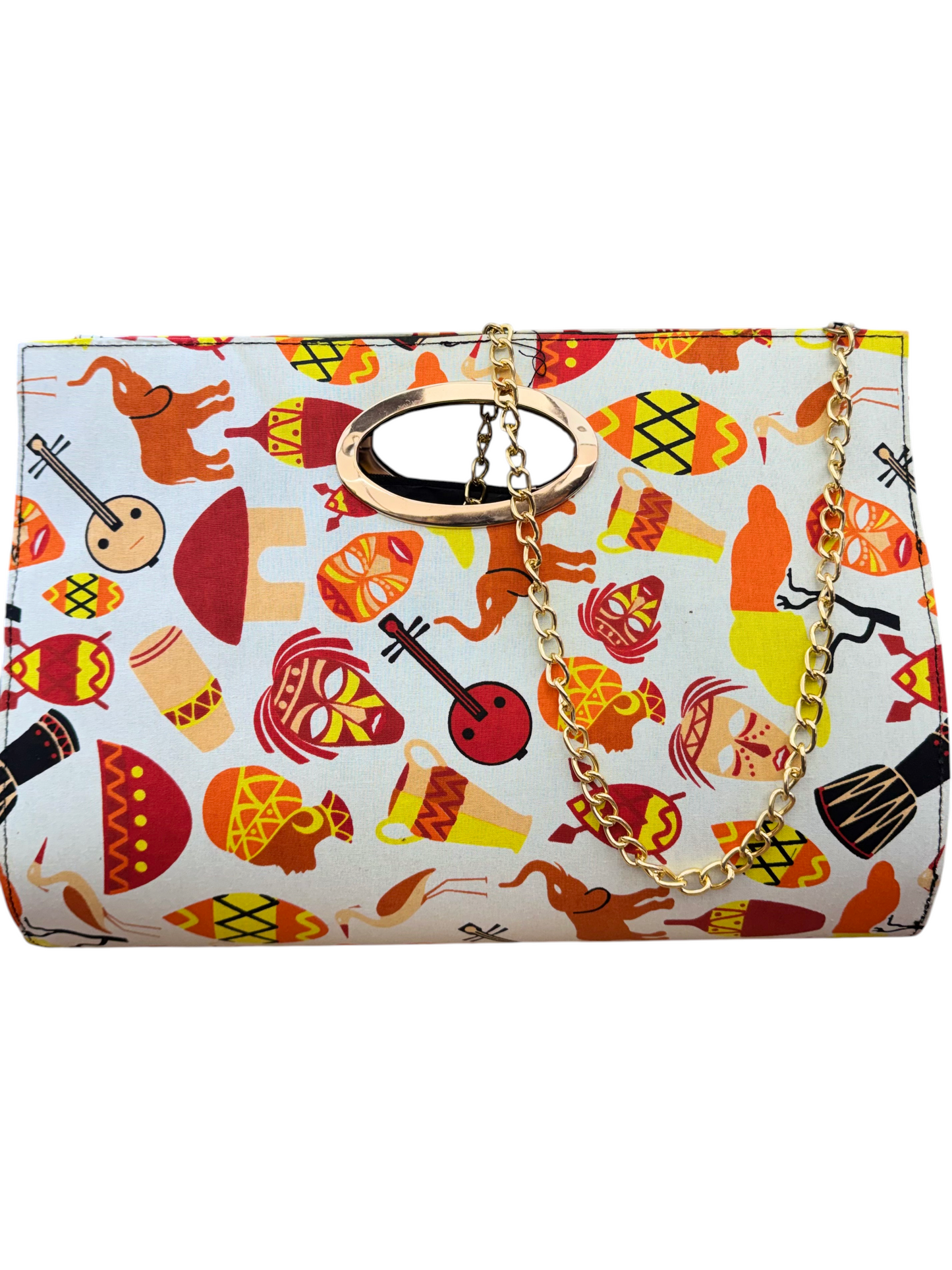 African Wax Print Oval Handle Clutch