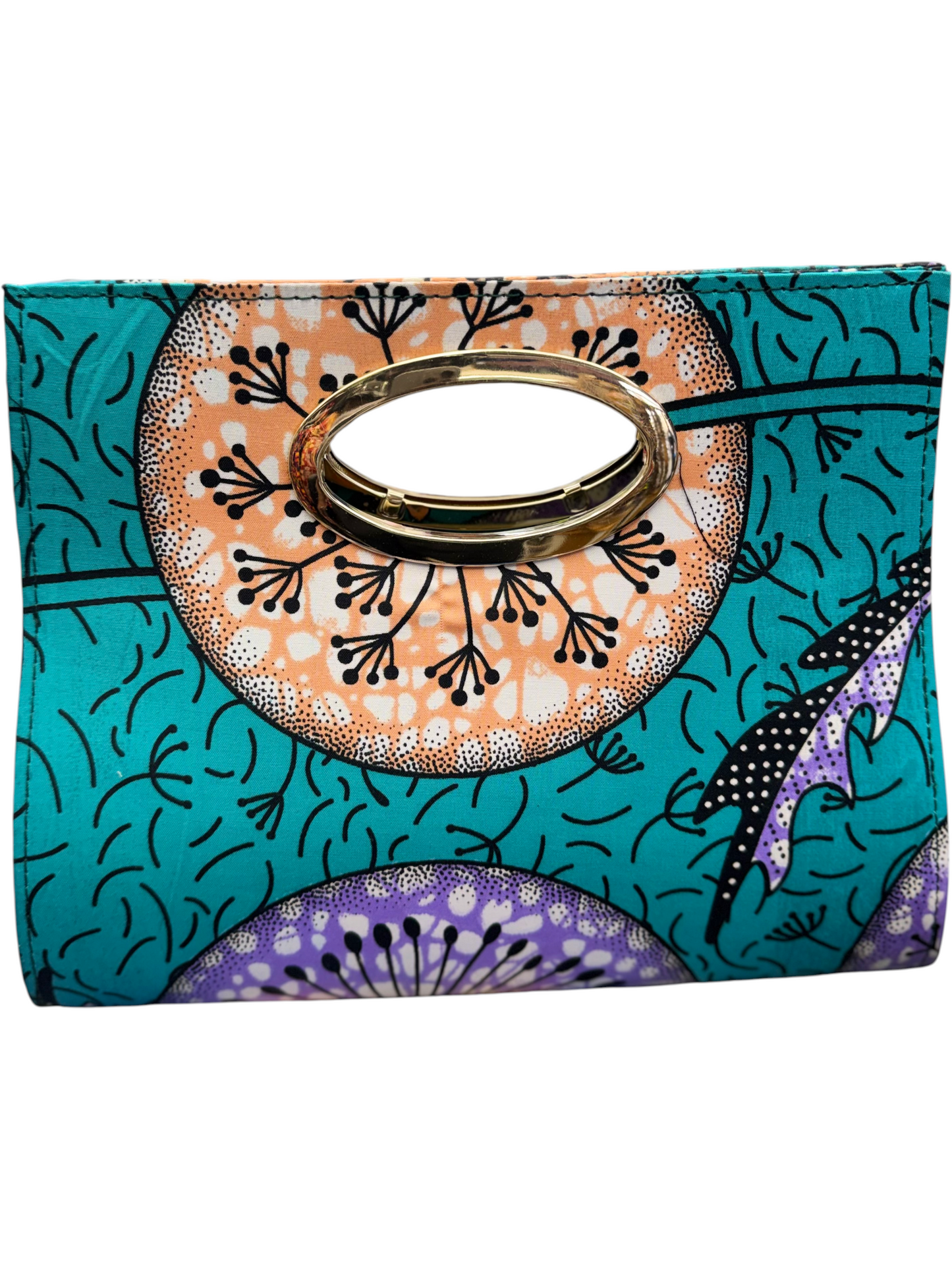 African Wax Print Oval Handle Clutch