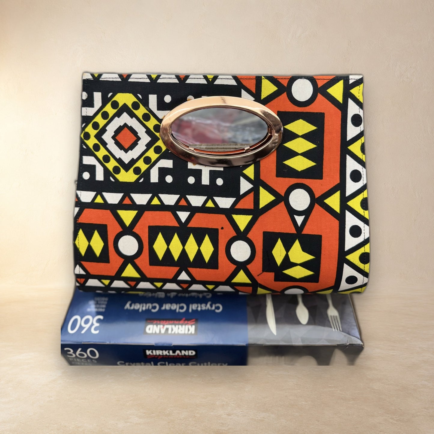 African Wax Print Oval Handle Clutch