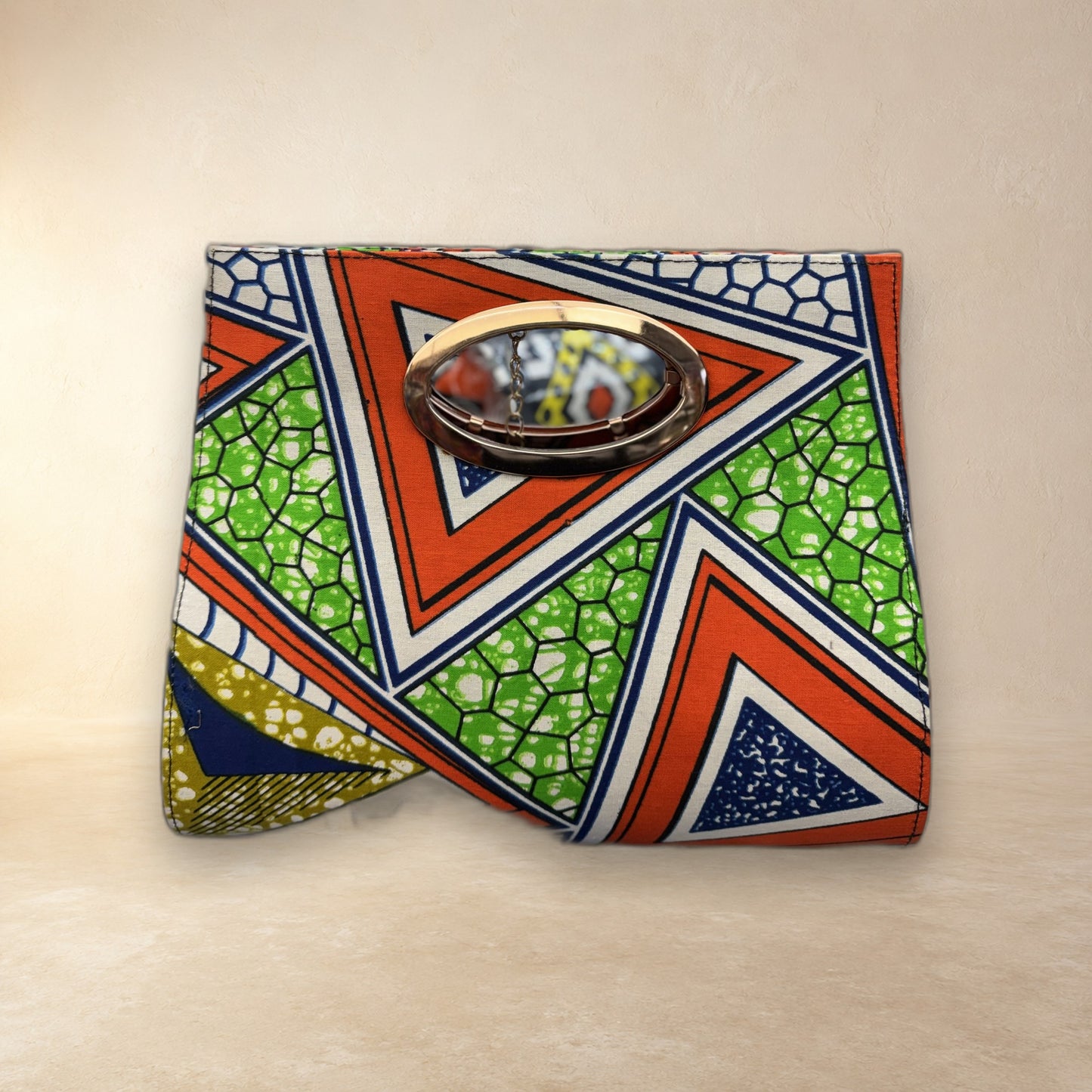 African Wax Print Oval Handle Clutch
