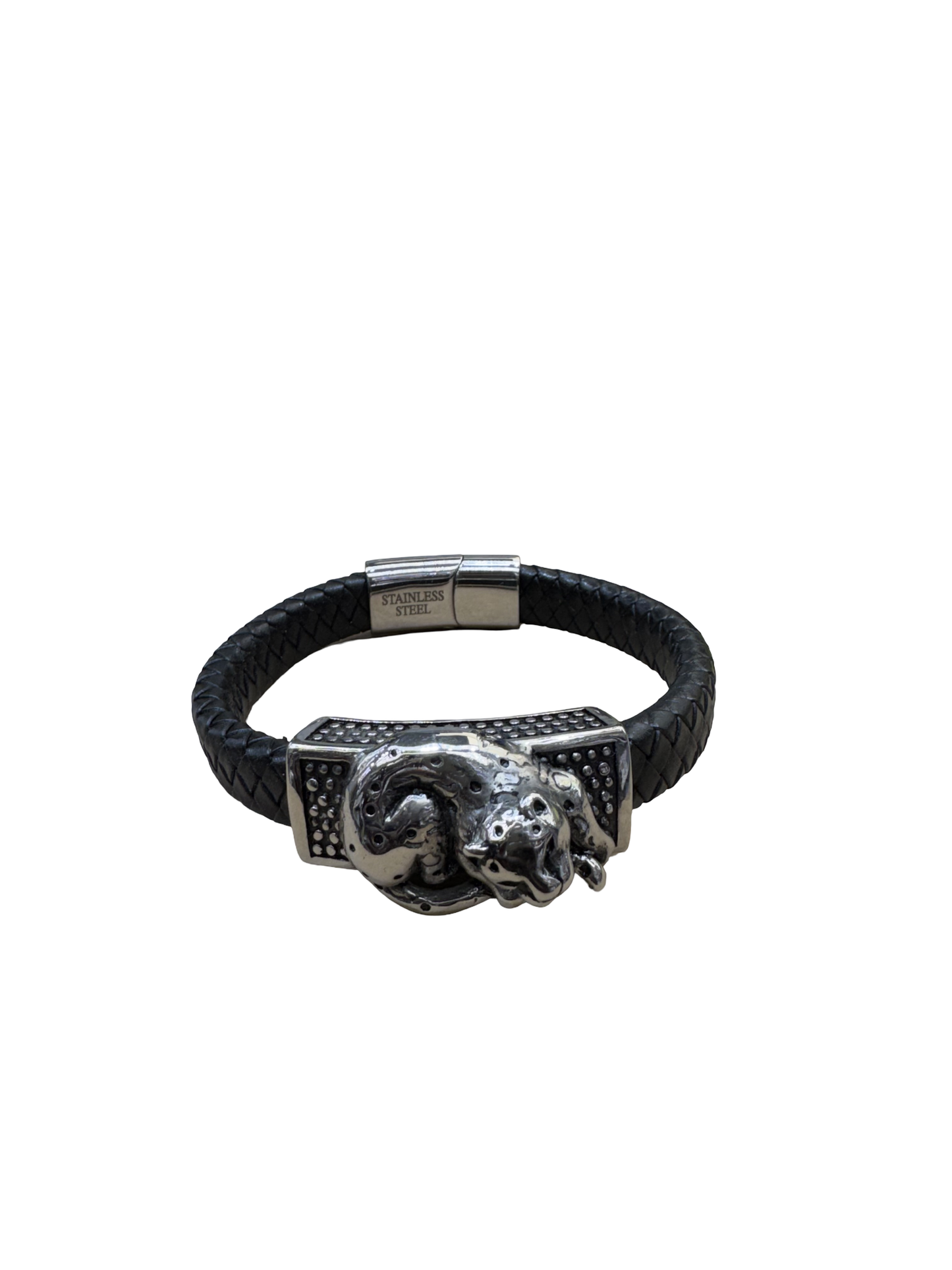 Braided Leather Bracelet with Gold-Tone Clasp