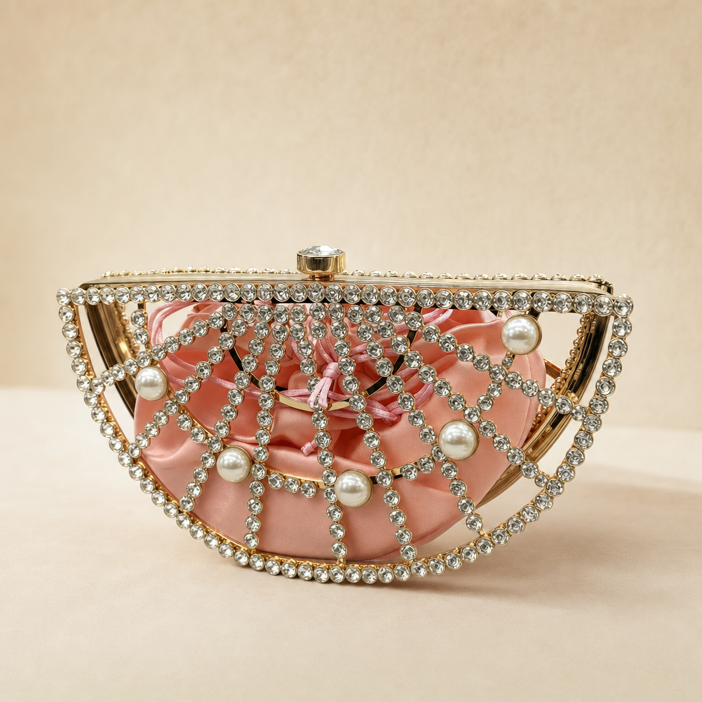 Celeste — Crystal & Pearl Half-Moon Clutch