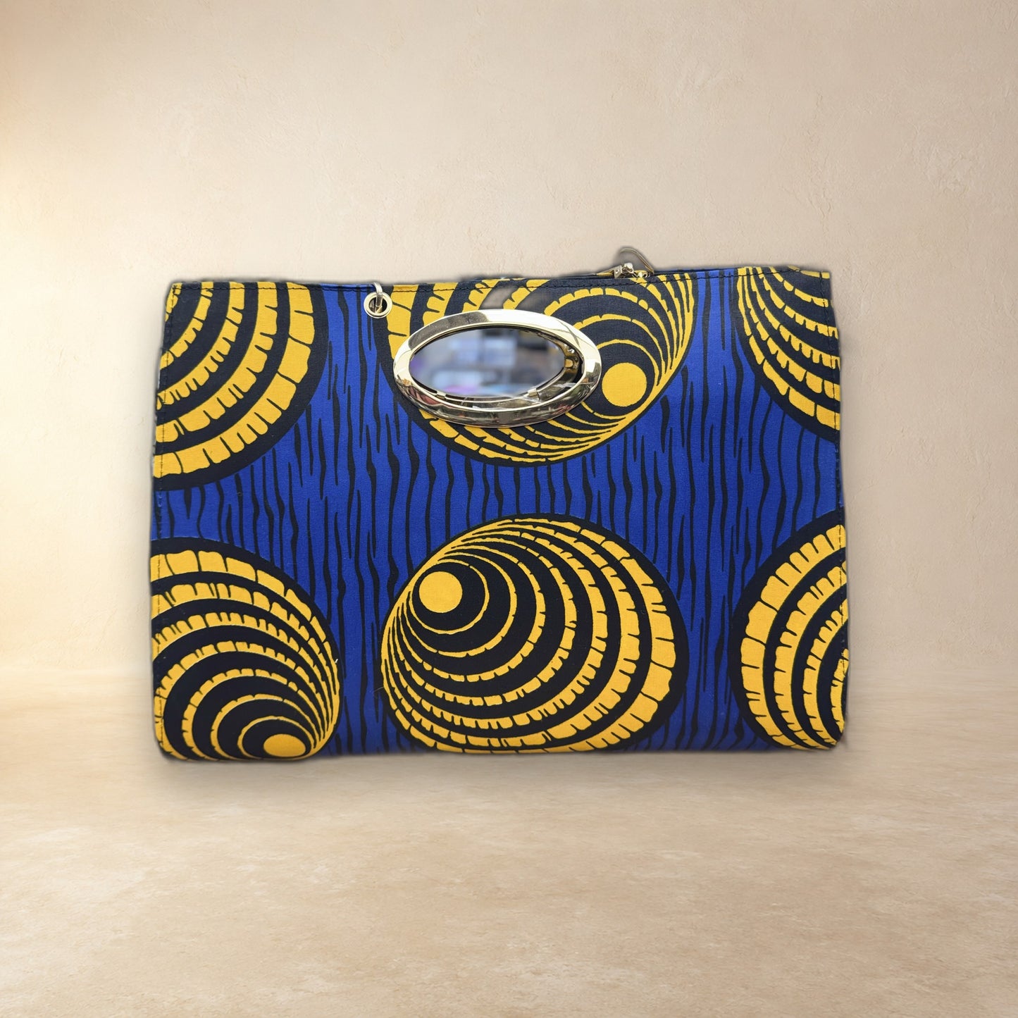 African Wax Print Oval Handle Clutch