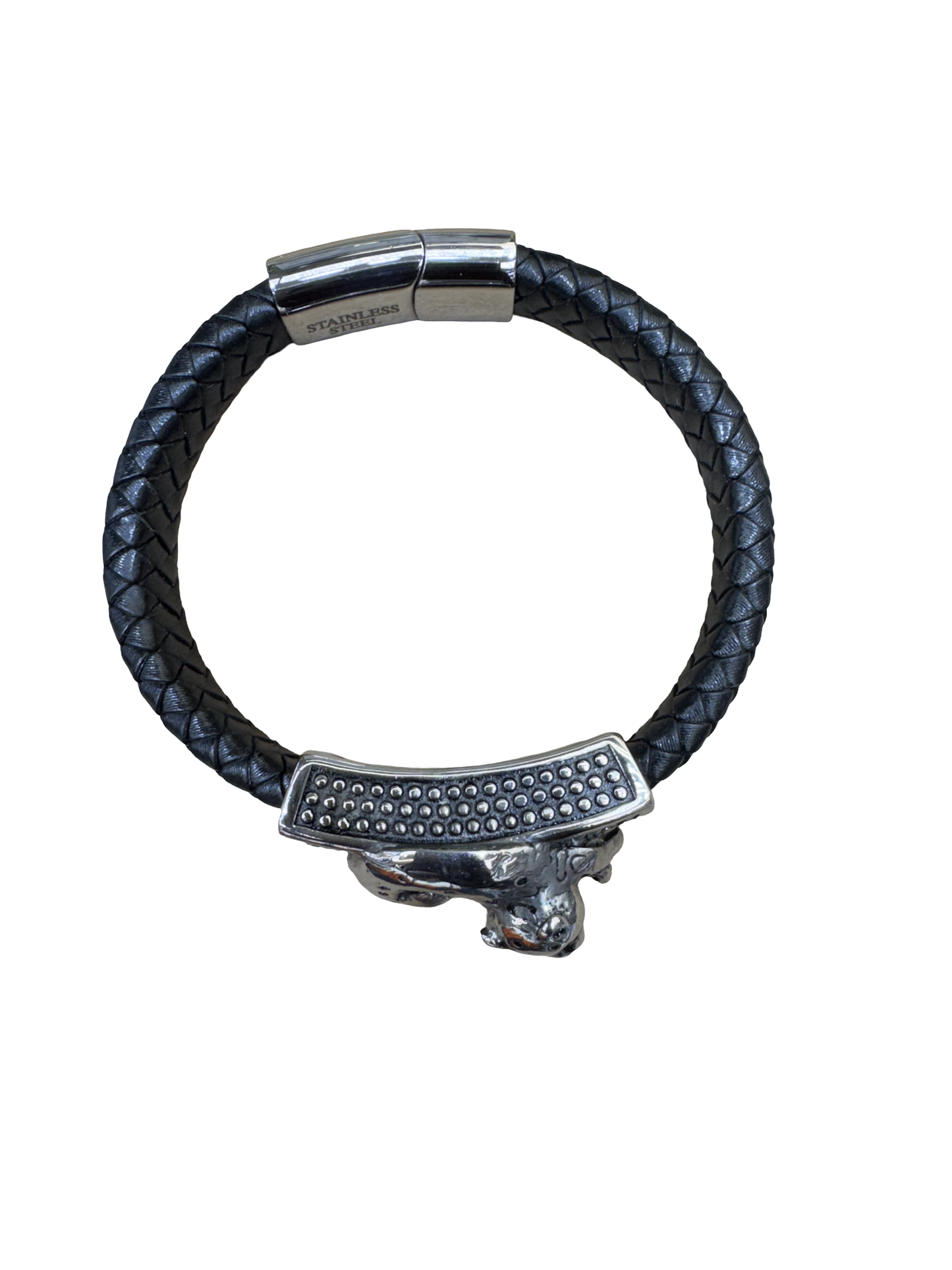 Braided Leather Bracelet with Gold-Tone Clasp