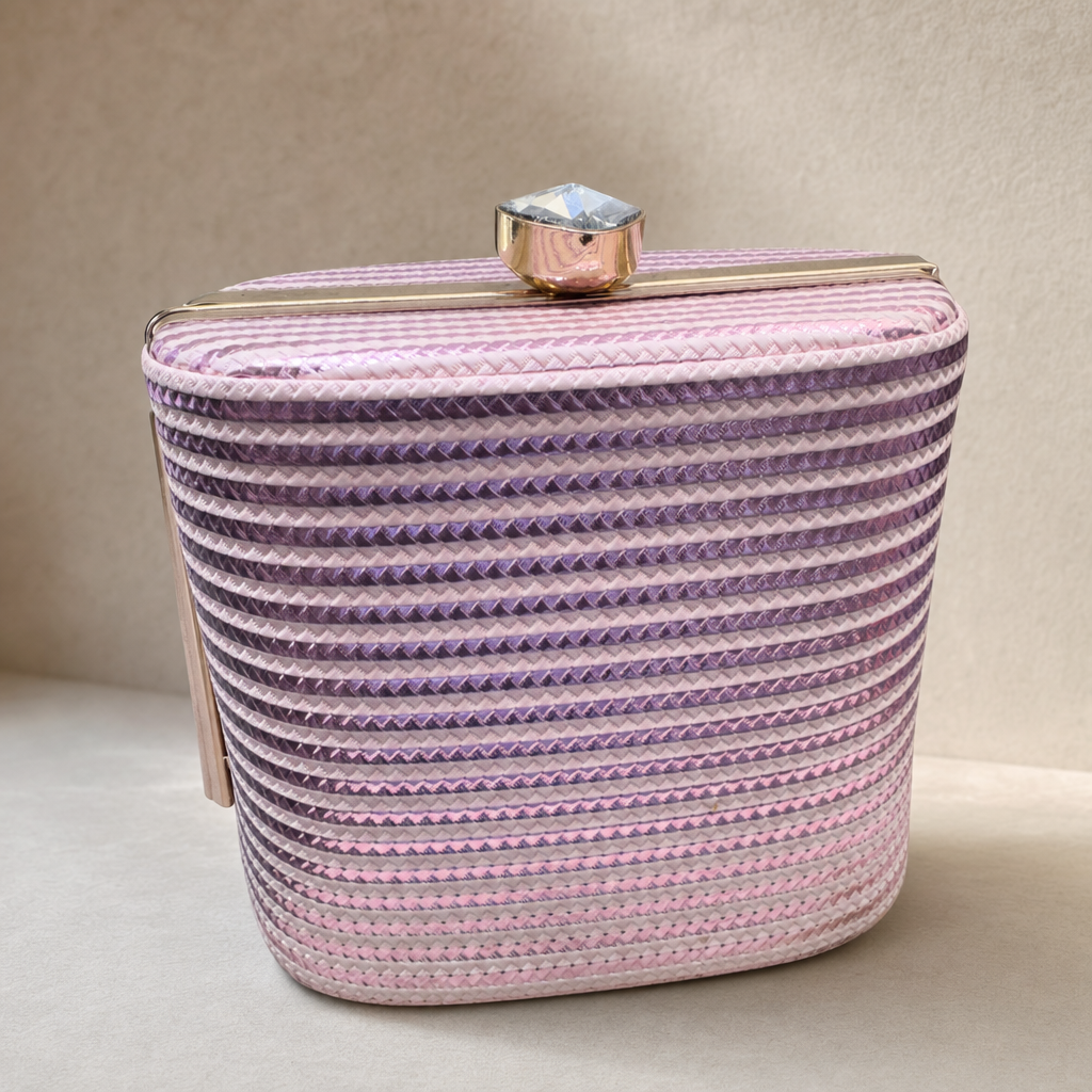 Crystal Heart Striped Clutch