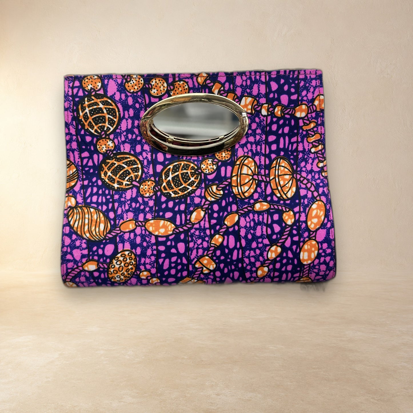African Wax Print Oval Handle Clutch