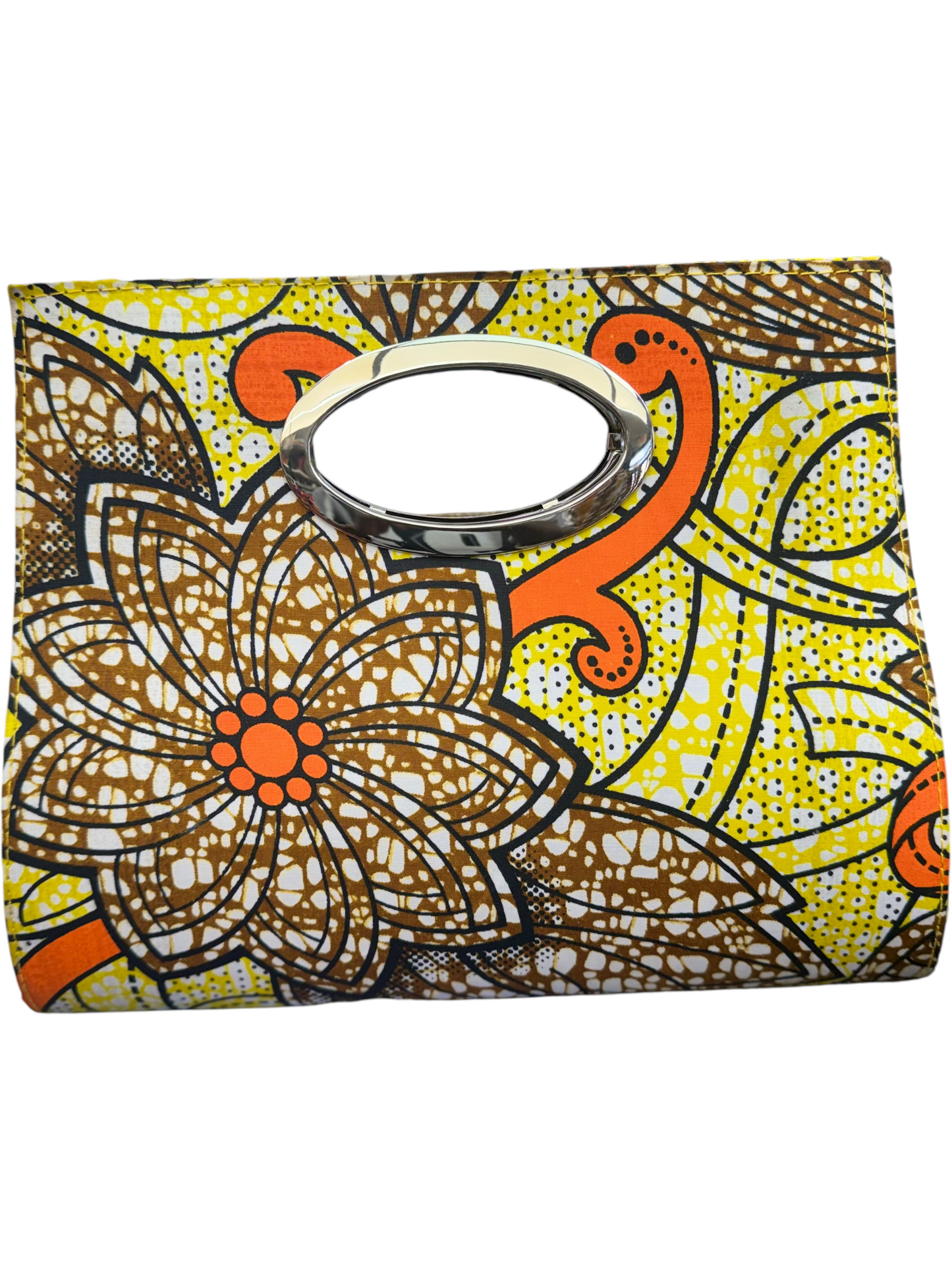 African Wax Print Oval Handle Clutch
