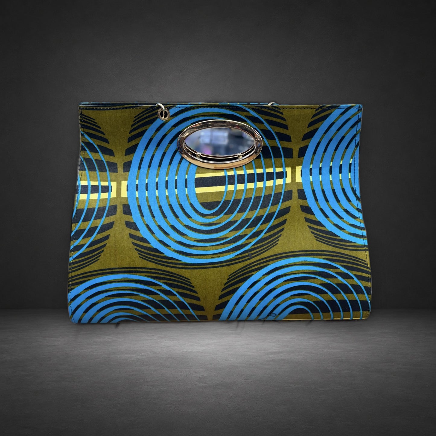 African Wax Print Oval Handle Clutch