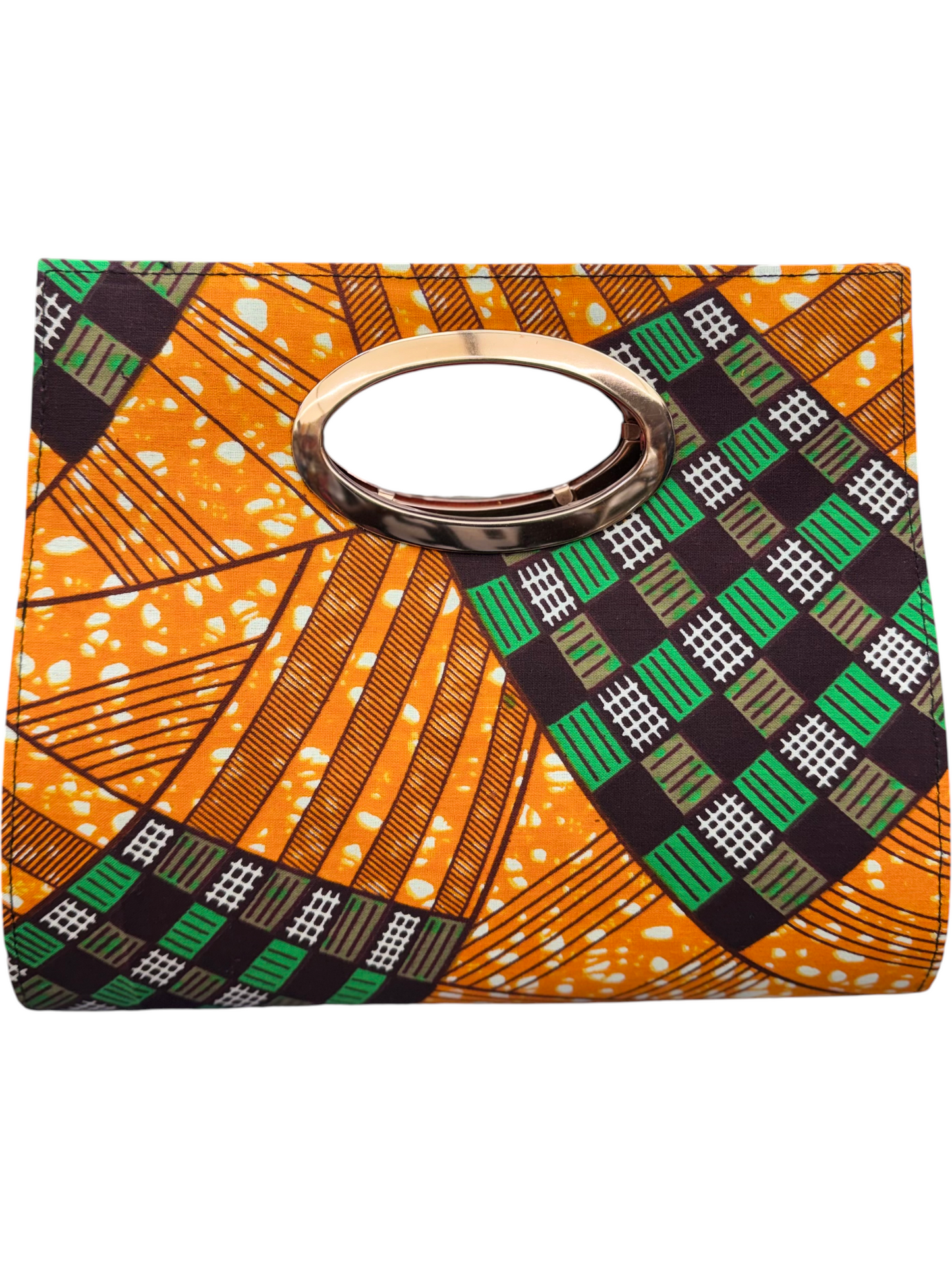 African Wax Print Oval Handle Clutch