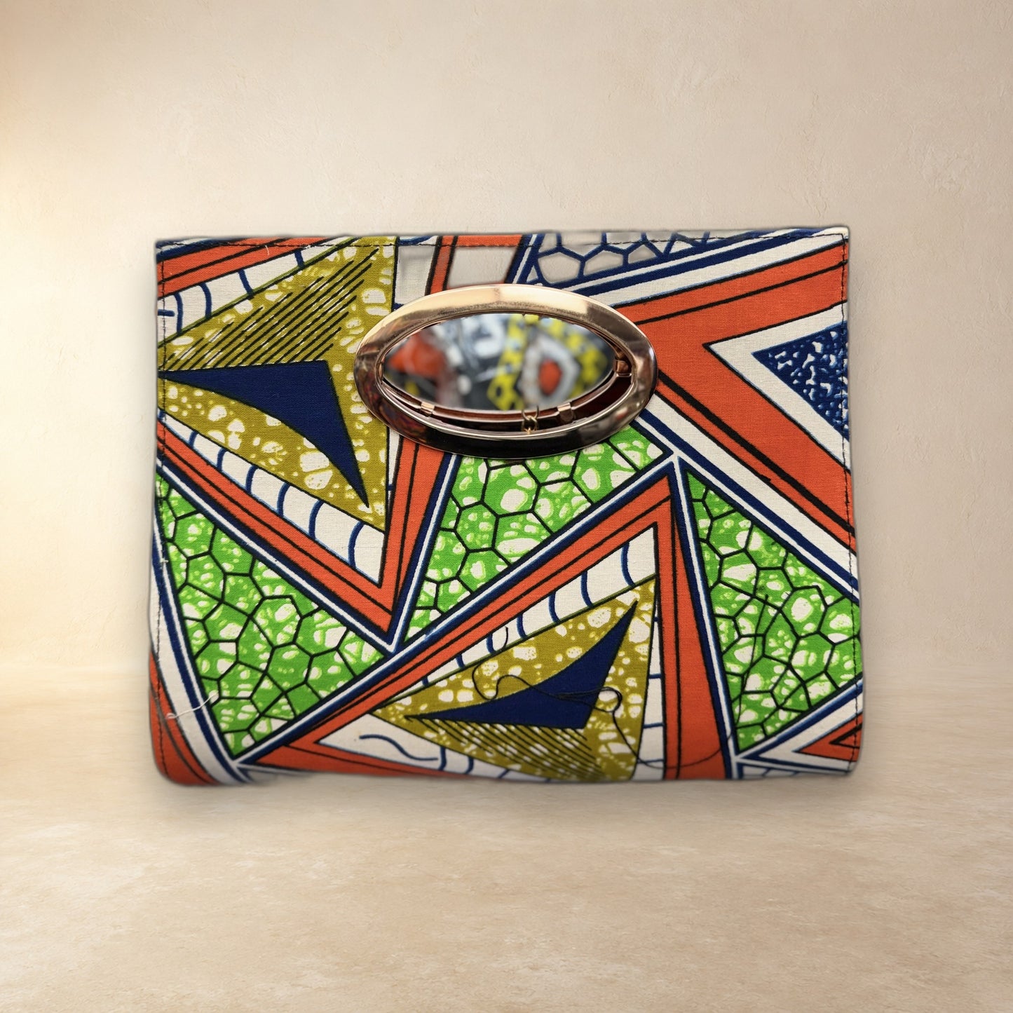 African Wax Print Oval Handle Clutch