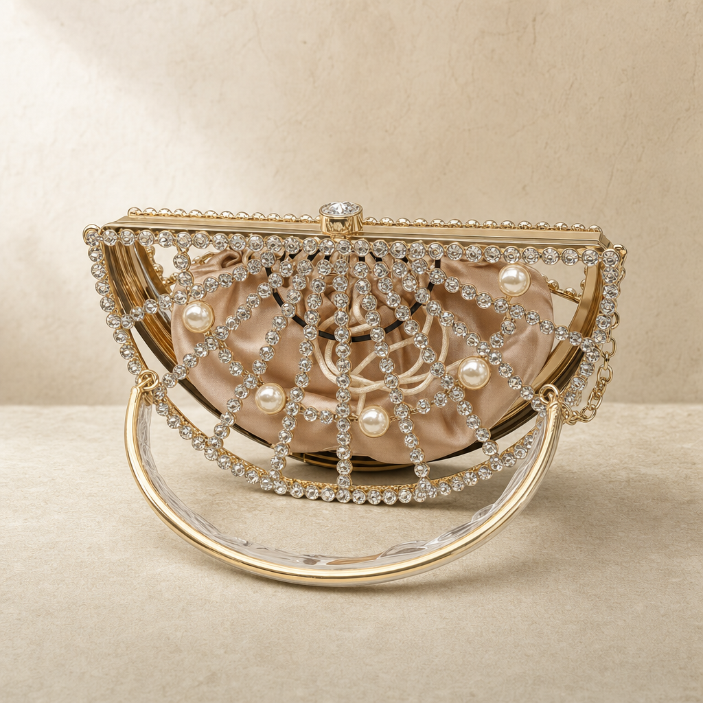 Celeste — Crystal & Pearl Half-Moon Clutch