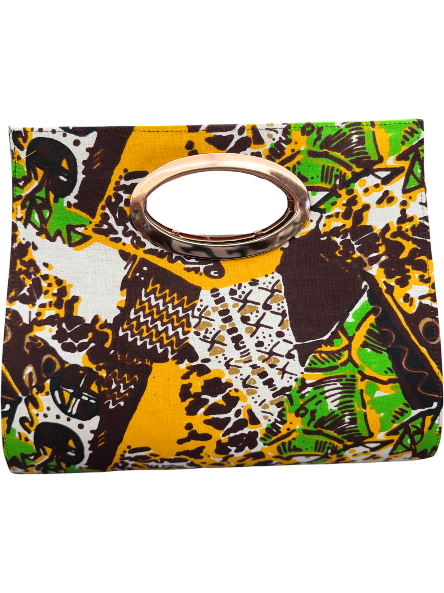 African Wax Print Oval Handle Clutch