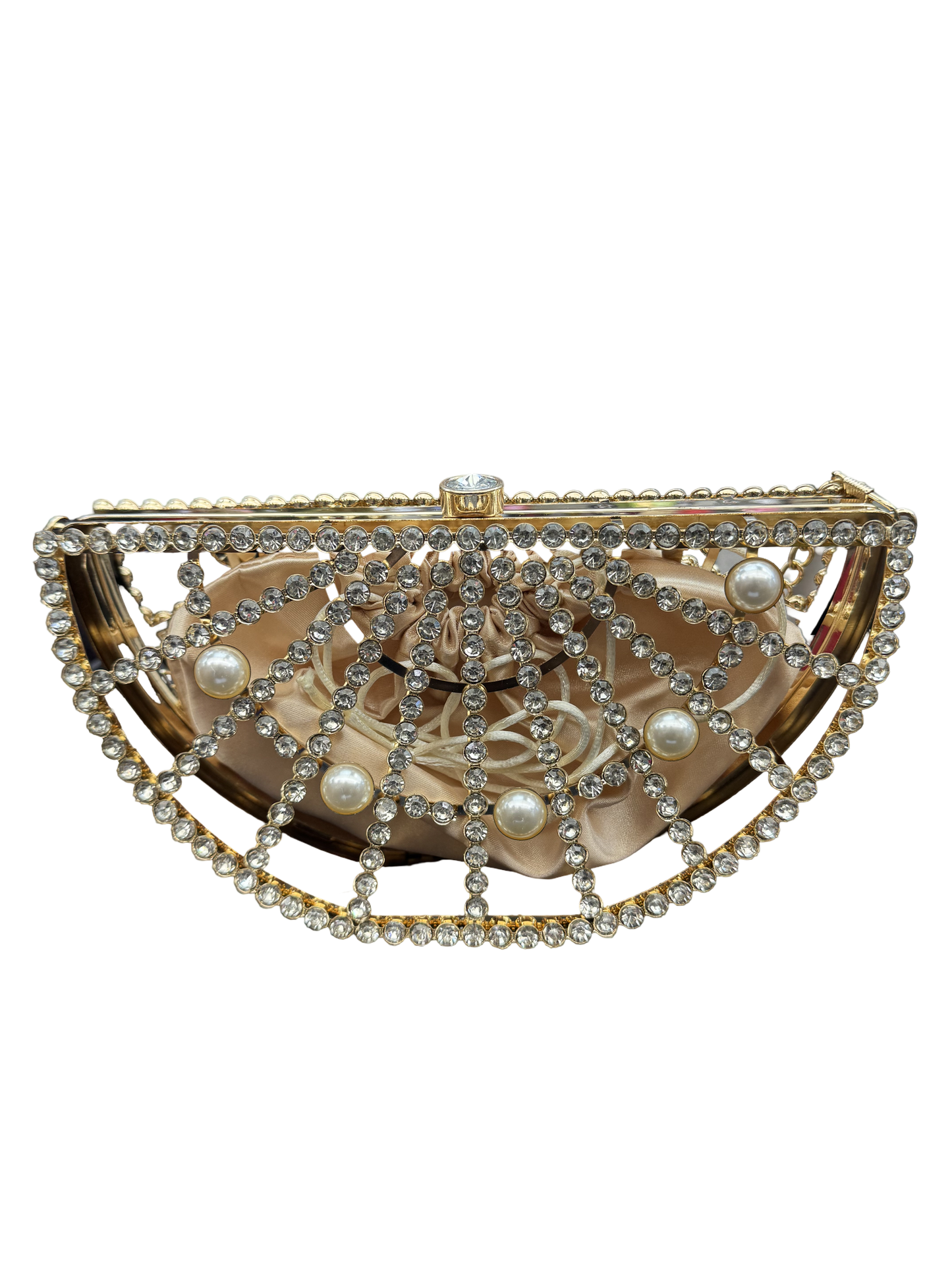 Celeste — Crystal & Pearl Half-Moon Clutch