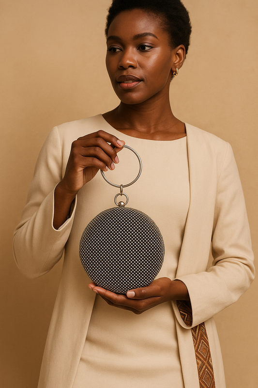 Crystal Sphere Round Clutch with Bangle Handle