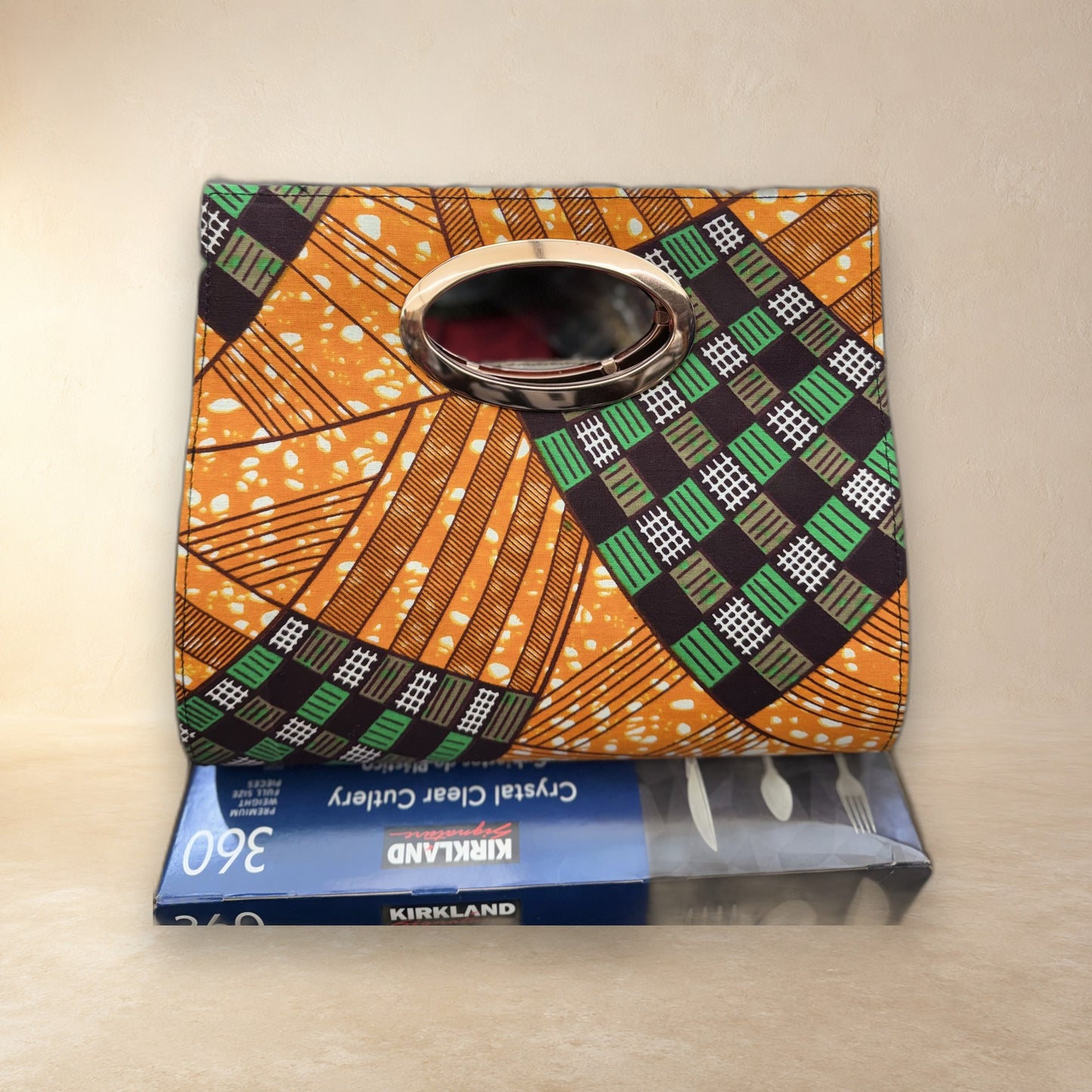 African Wax Print Oval Handle Clutch
