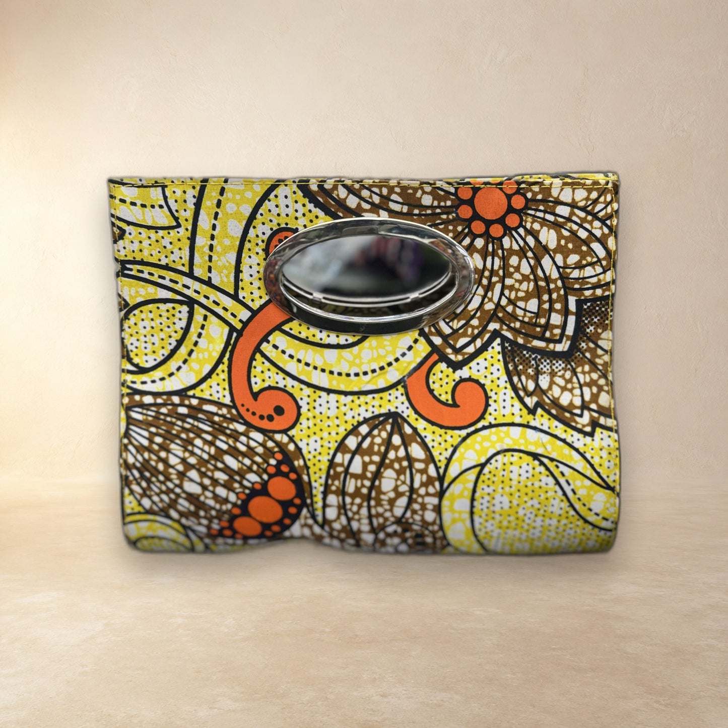 African Wax Print Oval Handle Clutch