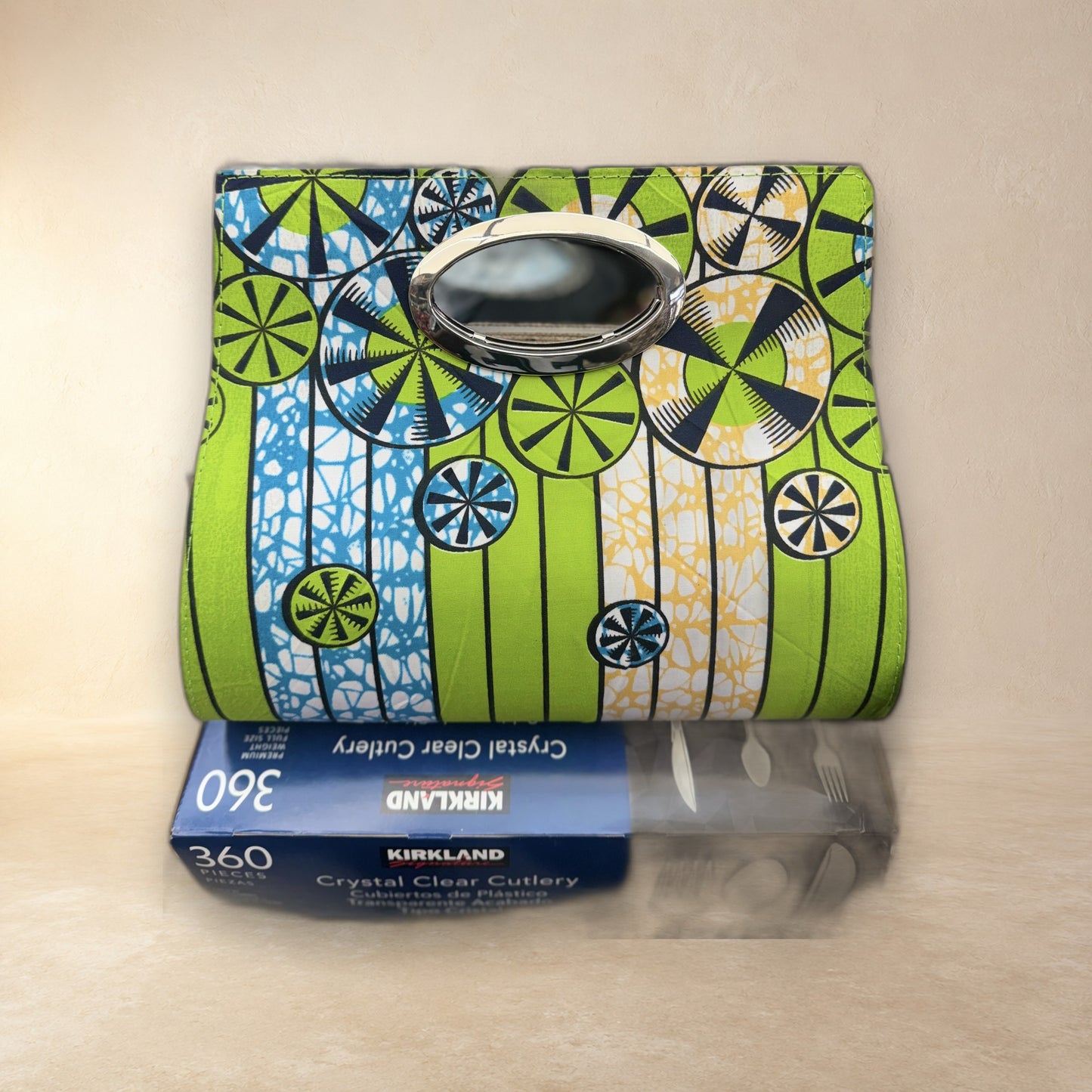 African Wax Print Oval Handle Clutch