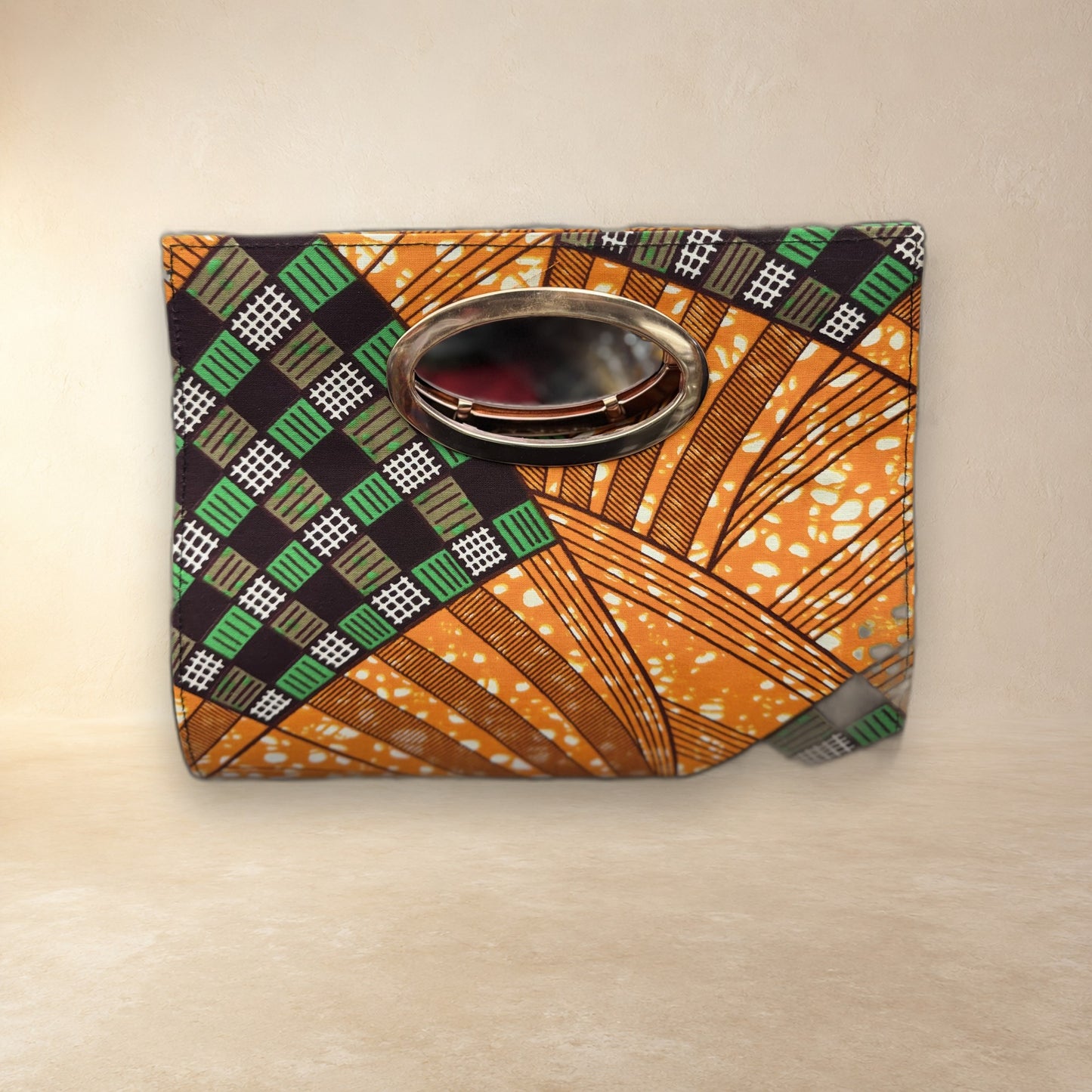 African Wax Print Oval Handle Clutch