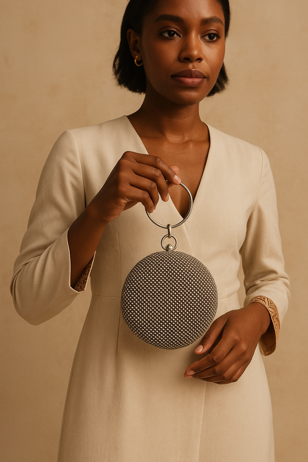 Crystal Sphere Round Clutch with Bangle Handle