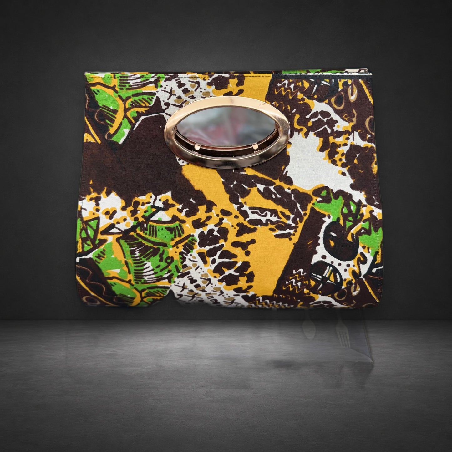 African Wax Print Oval Handle Clutch