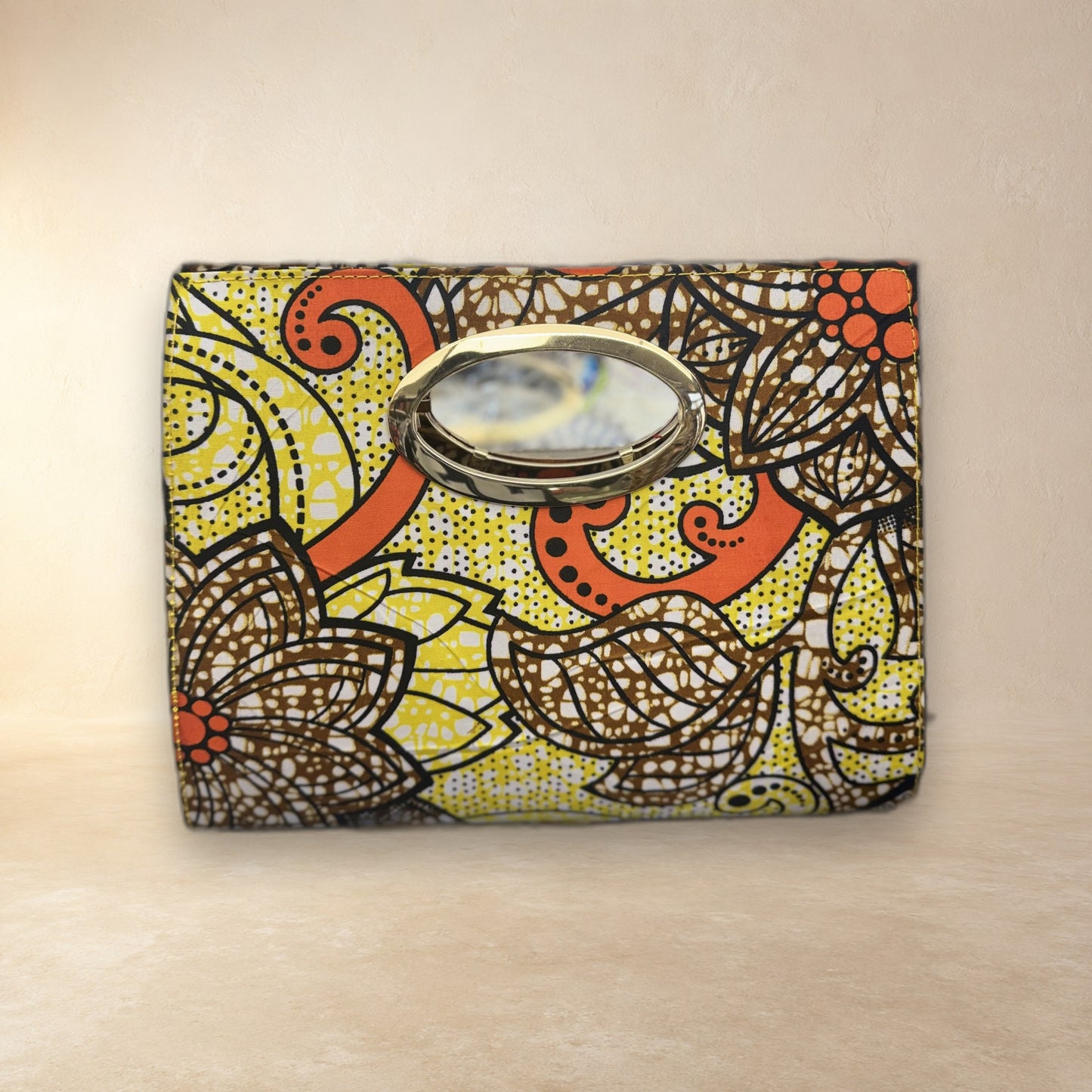 African Wax Print Oval Handle Clutch