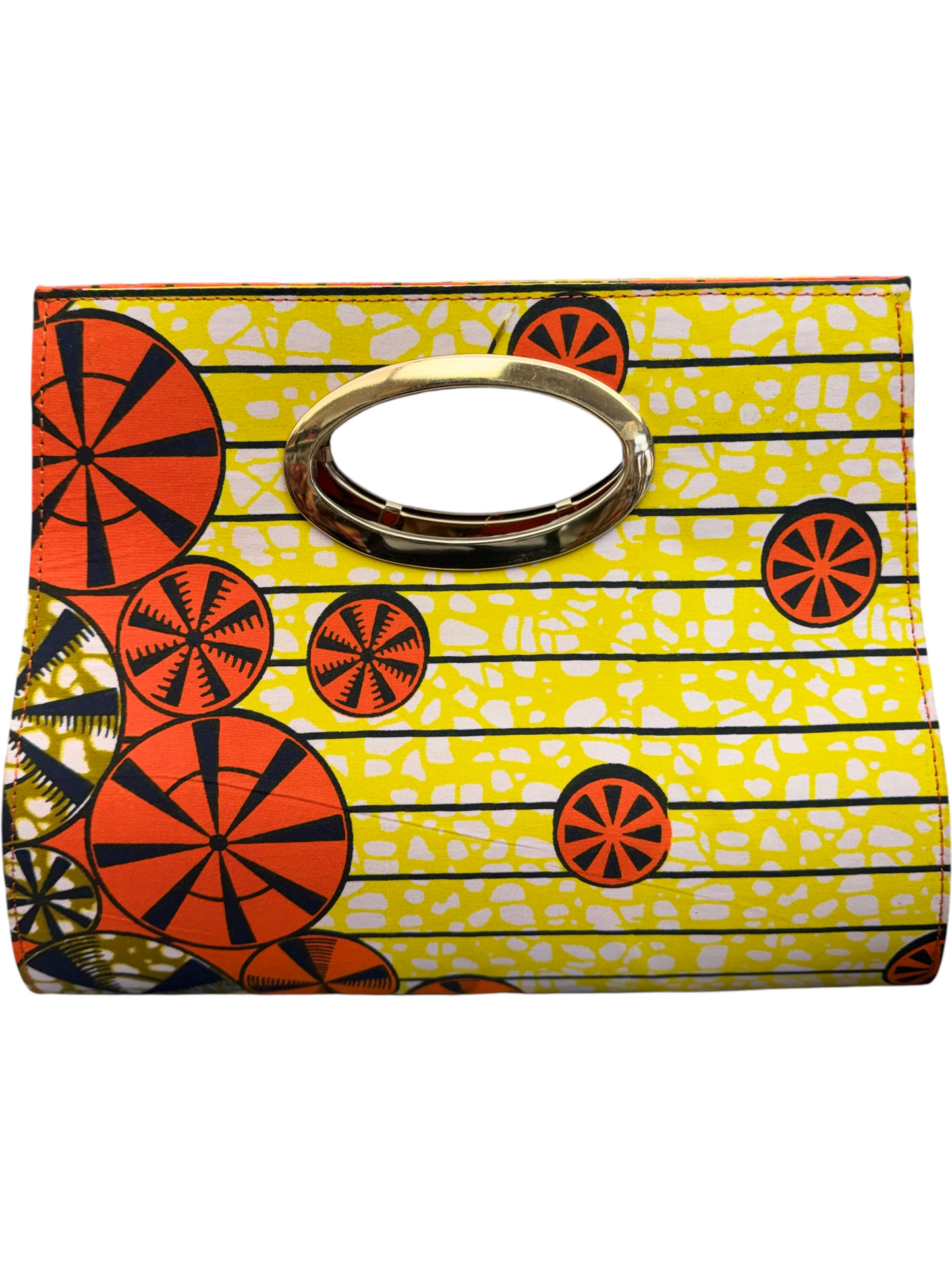 African Wax Print Oval Handle Clutch