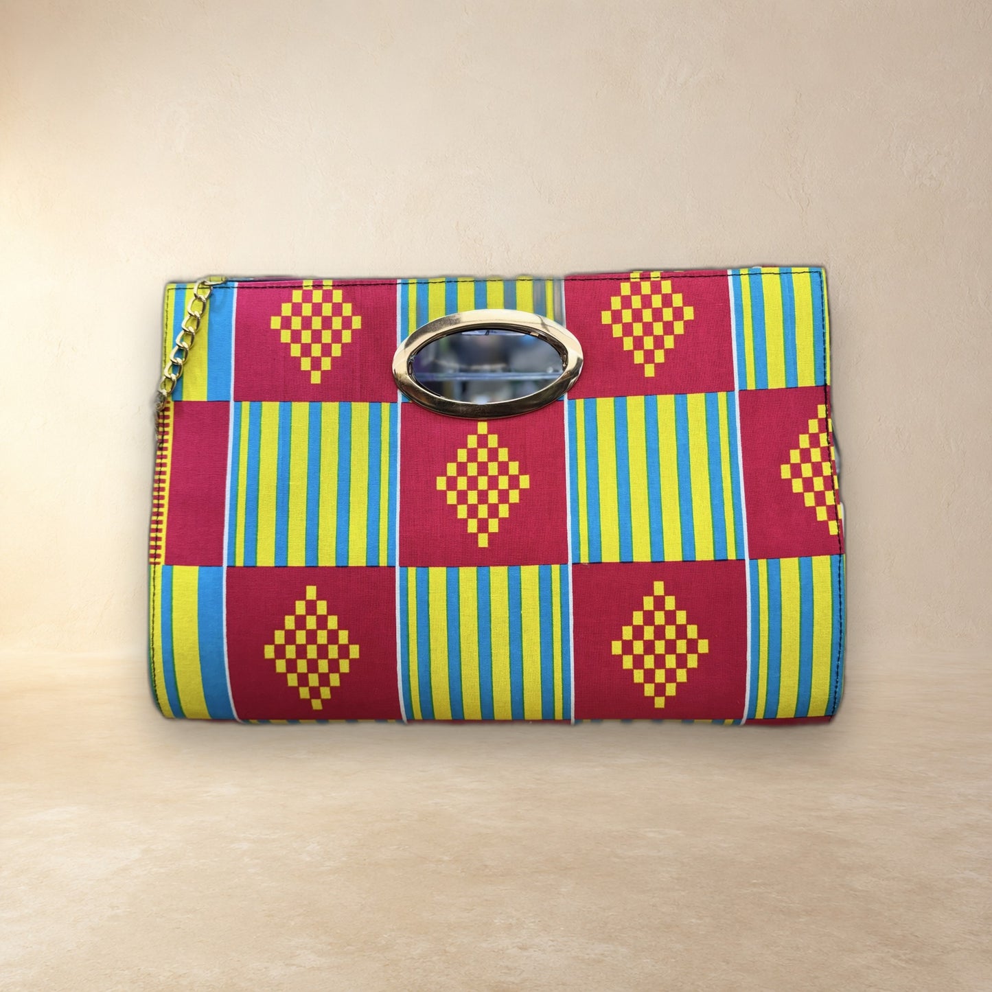 African Wax Print Oval Handle Clutch
