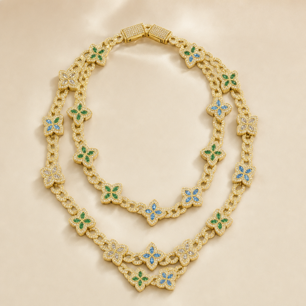 Gold Clover-Motif Layered Statement Necklace