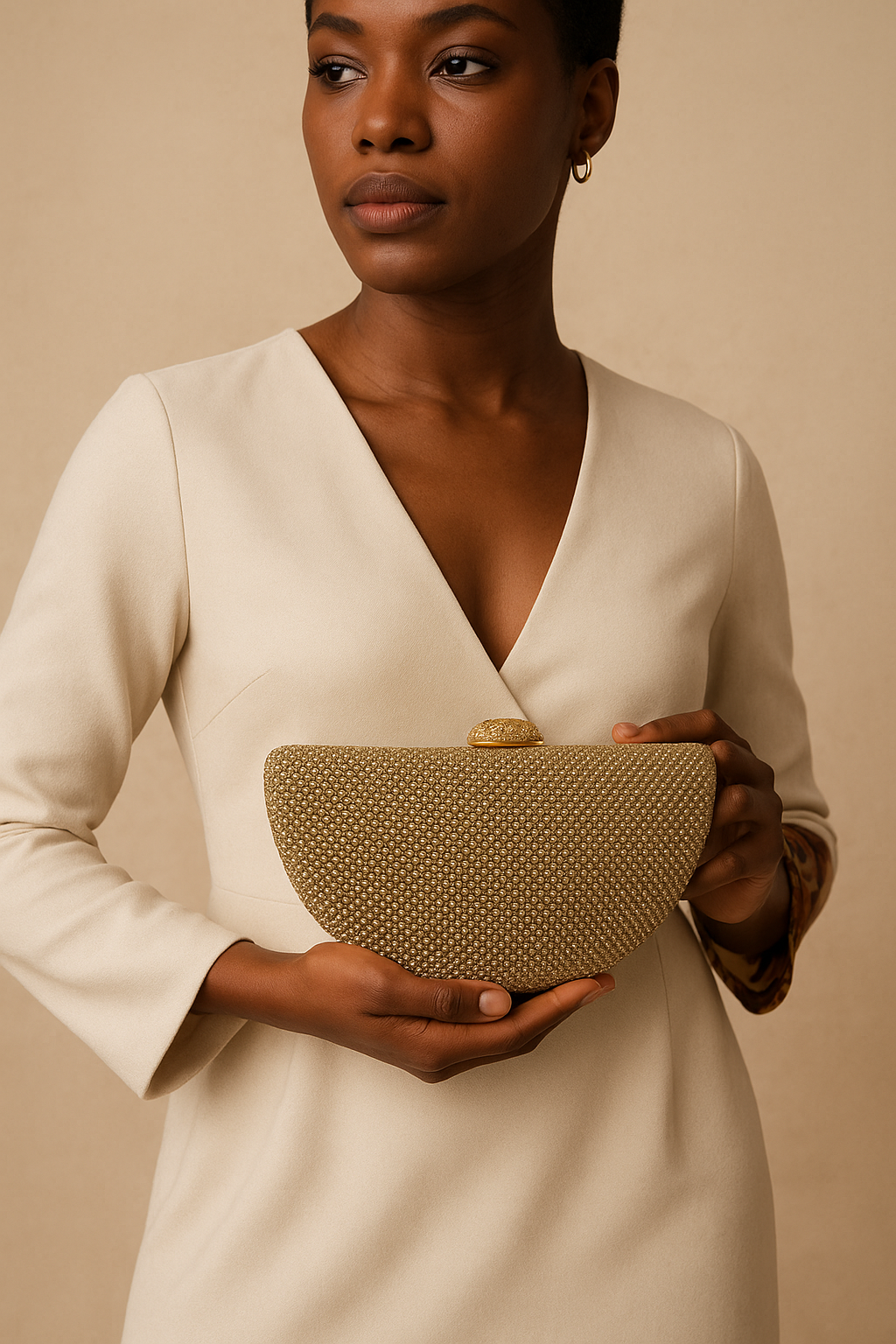 Golden Crescent Crystal-Beaded Evening Clutch